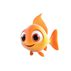 Playful Cartoon Goldfish Character with Big Eyes and Bright Colors, isolated on transparent background.