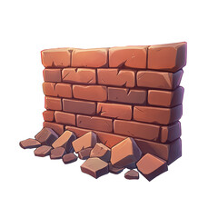 Detailed Illustration of an Old Brick Wall with Loose Stones, isolated on transparent background.