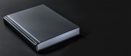 A sleek, black hardcover book rests on a dark surface, exuding elegance and simplicity in its minimalist design.