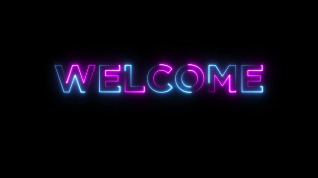 Glowing neon text welcome Isolated on Black Background