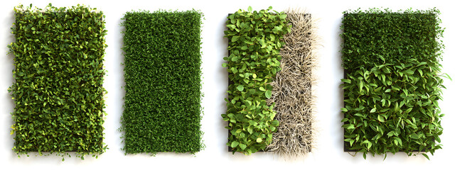 Different types of grass wall panels, in various styles and sizes
