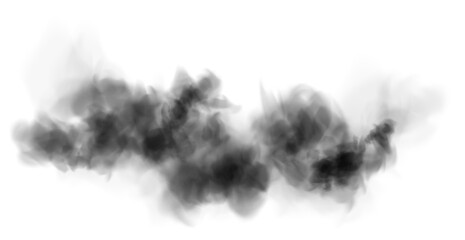 Bright black Smoke Cloud Illustration. Fantastic black smoke. Magic smoke. Smog cloud on podium or stage. Fog vapor over ground or water surface, magic haze. Magic smoke, magic fog, black steam. PNG. 