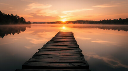 Rustic Pier and Tranquil Waters at Dusk