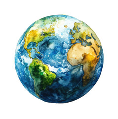 Global watercolor earth isolated on transparent background