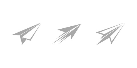 Paper Plane Icon Set in Three Styles, Representing the Concept of Speed and Flight. Isolated on a White Background, Vector Illustration