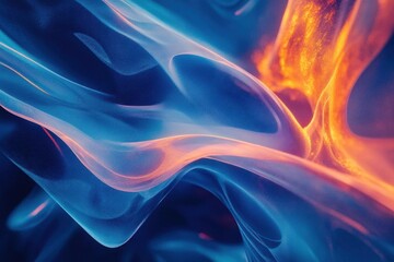 Fototapeta premium dynamic abstract composition with flowing electric blue ribbons of light, deep space background, geometric patterns merging into cosmic waves