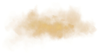 Bright Golden Smoke Cloud Illustration. Fantastic golden smoke. Magic smoke. Smog cloud on podium or stage. Fog vapor over ground or water surface, magic haze. Magic smoke, magic fog. PNG.