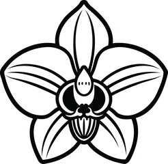 Black and white orchid flower illustration botanical ink drawing elegant floral design vector artwork minimal tattoo style decorative nature inspired symmetrical ornamental graphic