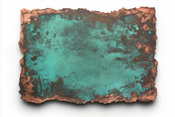 Metallic copper paper with verdigris patina showcased on a white background