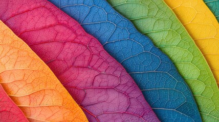 A close-up of a leaf with vivid colors under a microscope-like lens, [macro realism], [detailed textures], [vivid contrasts], [scientific art]. , closes up