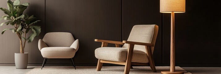 Modern Living Room With Two Armchairs And Floor Lamp