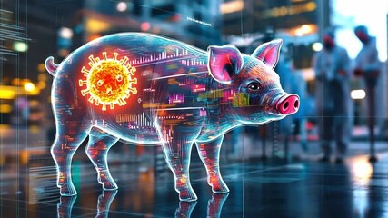 Digital visualization of a pig displaying patterns and elements related to technology and health - Powered by Adobe