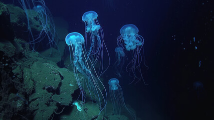 jelly fish in a blue water