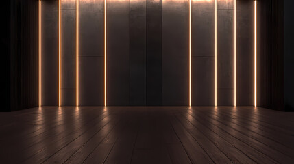 Dark Luxe: Wooden Floor Meets Black Metal Wall with Gold Accents