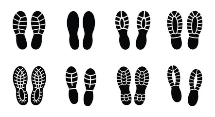 Shoe soles silhouettes collection. Various prints of shoes. Boot prints. Vector illustration