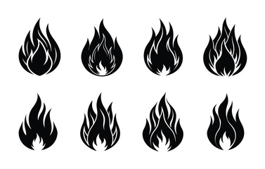Fire icon set. Fire flame symbol. Bonfire silhouette logotype. Flames symbols set flat style. vector illustration