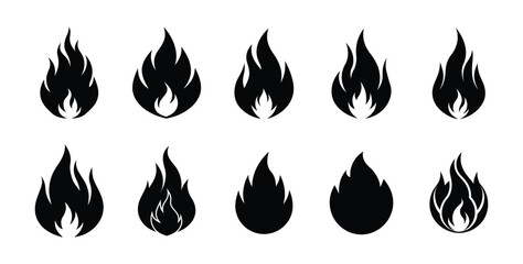 Fire icon set. Fire flame symbol. Bonfire silhouette logotype. Flames symbols set flat style. vector illustration