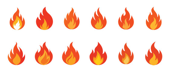 Fire flames icon set. Bonfire symbols set flat style. Vector illustration