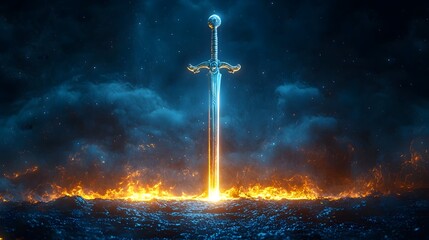 Fototapeta premium Glowing Sword Balanced on Radiant Scales Embodiment of Justice s Dual Powers