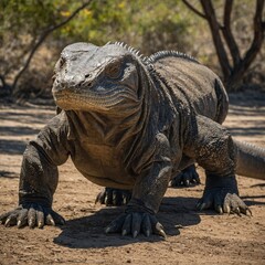 Obraz premium Images of wild animals A full-body view of a Komodo Dragon, the largest lizard in the world, depicted in a natural pose Close-up of a large reptile with sharp claws and teeth, looking intensely at t