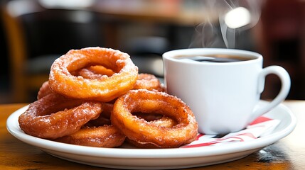 Sweet Golden Onion Rings & Steaming Coffee: A Perfect Treat!