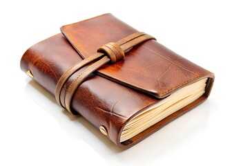 Obraz premium a brown leather bound journal isolated on a white background
