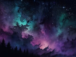 abstract glowing mysterious colorful gradation night sky