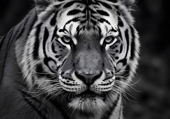 Fototapeta premium Close-up black and white tiger portrait