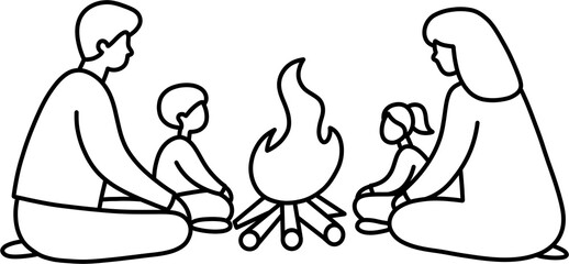 모닥불 가족 흑백