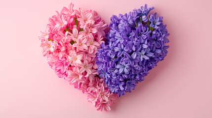 Fototapeta premium Heart-Shaped Pink and Purple Flowers on Romantic Background