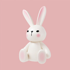 3D Easter bunny with long ears and paws, white rabbit isolated. Cute holiday decoration and spring symbol for festive projects, greeting cards, and seasonal Easter designs