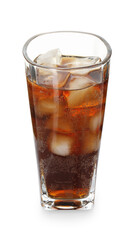 Refreshing cola with ice cubes in glass isolated on white