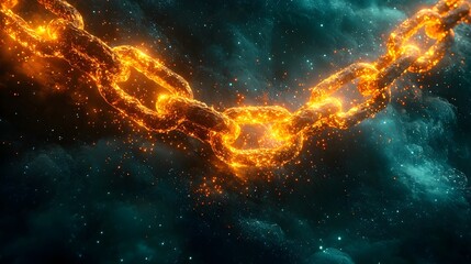 Fototapeta premium Surreal Glowing Chains Breaking Apart Symbolizing Justice and Freedom