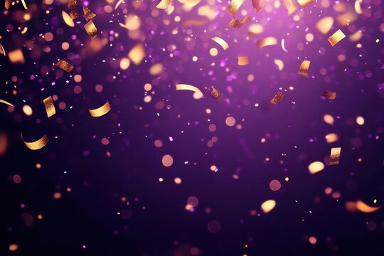 explosive burst of holographic confetti against deep purple backdrop, creating magical bokeh effect with dynamic motion