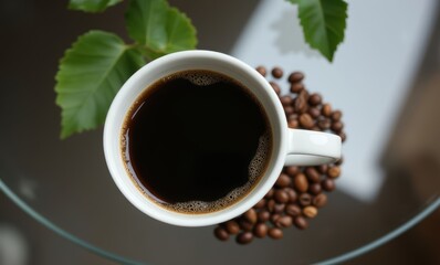 Hot coffee in a white cup