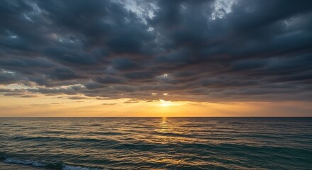 Beautiful sunset over the sea. Nature composition. Panoramic view.