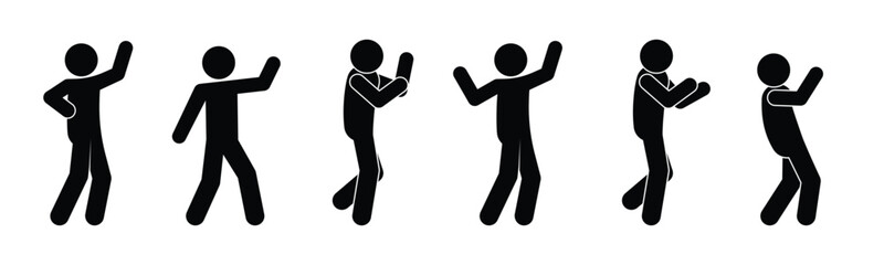 stick figure people pictogram, set of human silhouettes, man icon, various poses, gestures and movements	
