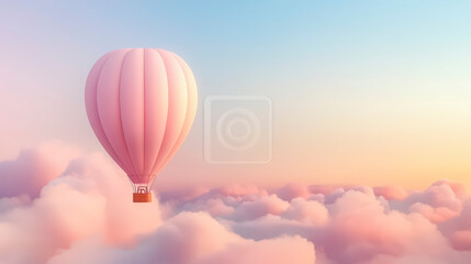 Serene hot air balloon ride at sunrise, floating above pink clouds, offers breathtaking views and peaceful travel experience.