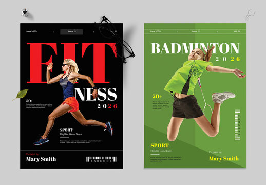 Badmintion Sport, Fitness Magazine Cover Template