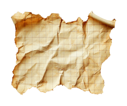 Vintage aesthetic antique map paper isolated on transparent background