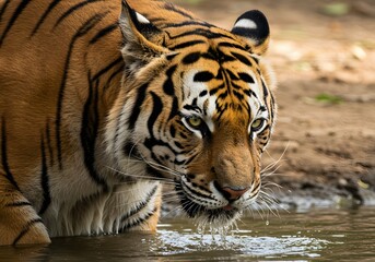 Fototapeta premium Majestic Tiger Drinking Water in Nature