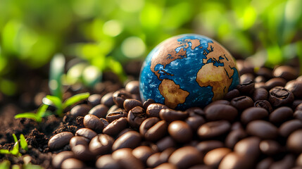 Earth Model on Coffee Beans with Natural Background