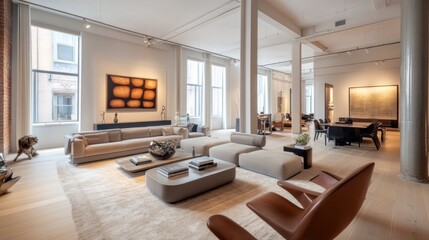 Fototapeta premium Spacious modern loft apartment features open floor plan design concept