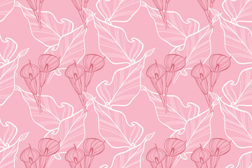 Calla lily flower pattern, Hand drawn  floral backround. Botanical seamless pattern . Sketch drawing. Design for fashion , fabric, textile, wallpaper, cover, web , wrapping and all prints