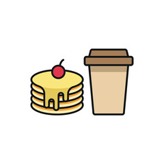 Drink and pancake set food icon represents a classic breakfast combo, perfect for café menus, restaurant designs, and morning meal illustrations.