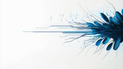 Fototapeta premium Futuristic digital technology concept showcasing abstract blue circuitry design on a white background, ideal for innovation themes.