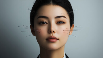 Naklejka premium Discover the art of acupuncture in modern wellness. Enhance balance and rejuvenation through traditional techniques for holistic health.