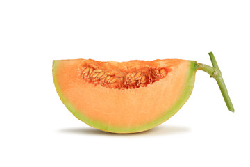 Sliced cantaloupe melon with seeds isolated on white background. (Clipping path)
