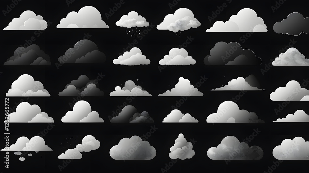Poster colletion of clounds isolate on black background