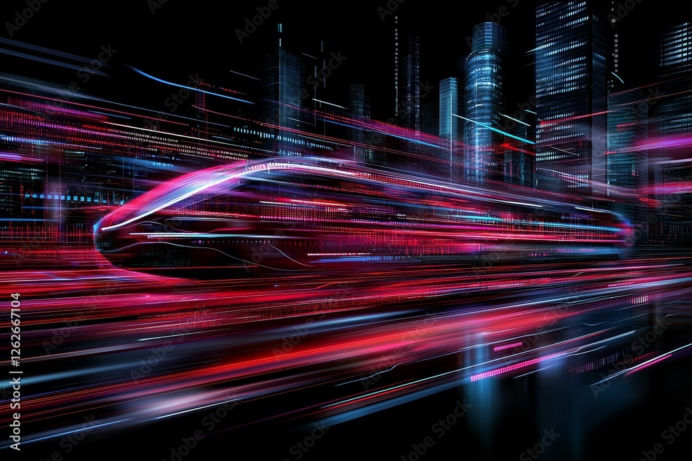 Poster abstract red lines symbolize the road speed in red. red light trails on a dark background, showcasin